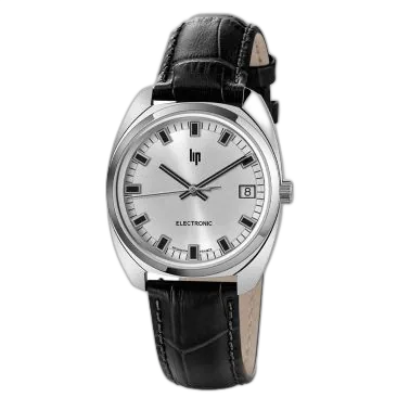 LIP Montre Lip Général De Gaulle quartz cadran argent bracelet cuir noir 35 mm