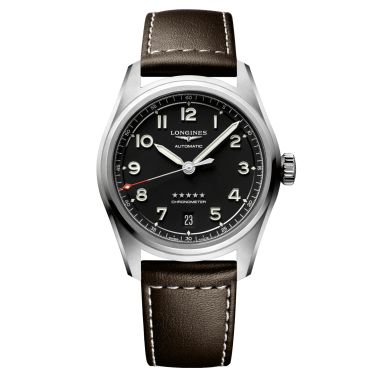 LONGINES Spirit automatique cadran noir bracelet cuir brun 37 mm, 37mm