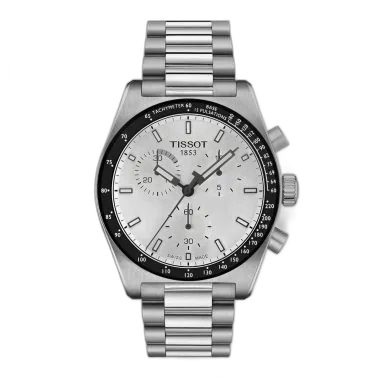 TISSOT Montre Tissot T-Sport PR 516 Chronographe quartz cadran blanc bracelet acier 40 mm